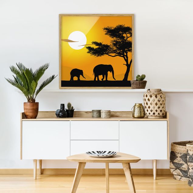 Bild mit Rahmen - African Elefant Walk - Quadrat 1:1