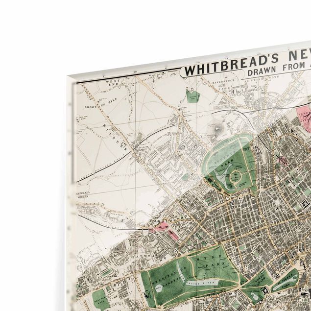 Glasbild - Vintage Stadtplan London - Querformat 3:4