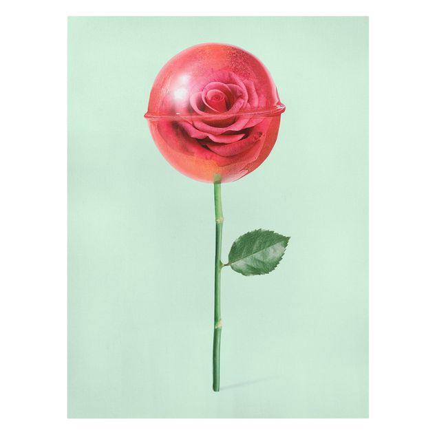 Leinwandbild - Jonas Loose - Rose mit Lollipop - Hochformat 4:3