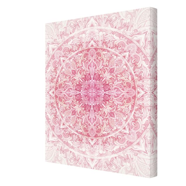 Leinwandbild - Mandala Aquarell Sonne Ornament rosa - Hochformat 4:3