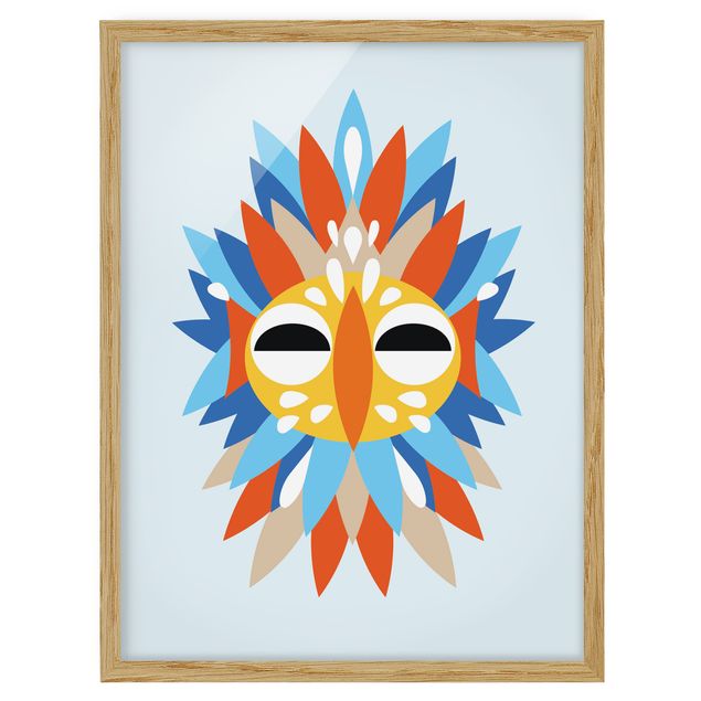 Bild mit Rahmen - Collage Ethno Maske - Papagei - Hochformat 4:3