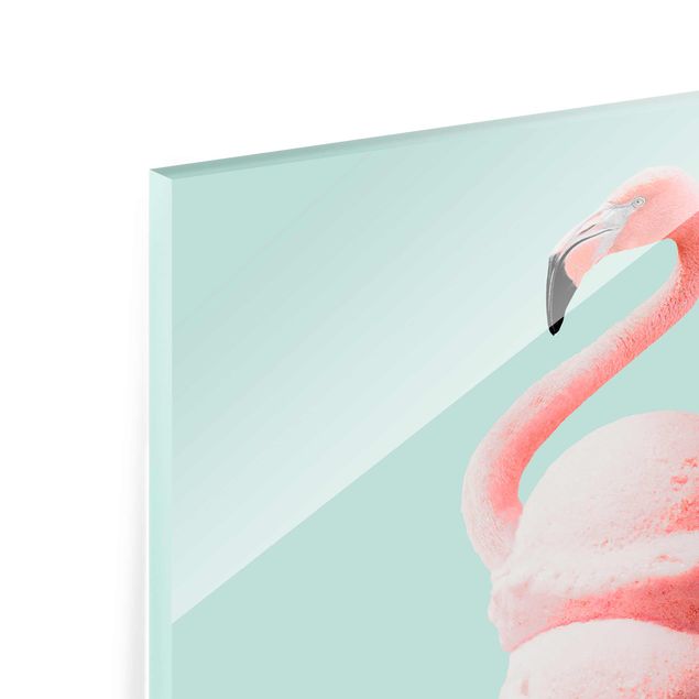 Glasbild - Jonas Loose - Eis mit Flamingo - Hochformat 4:3
