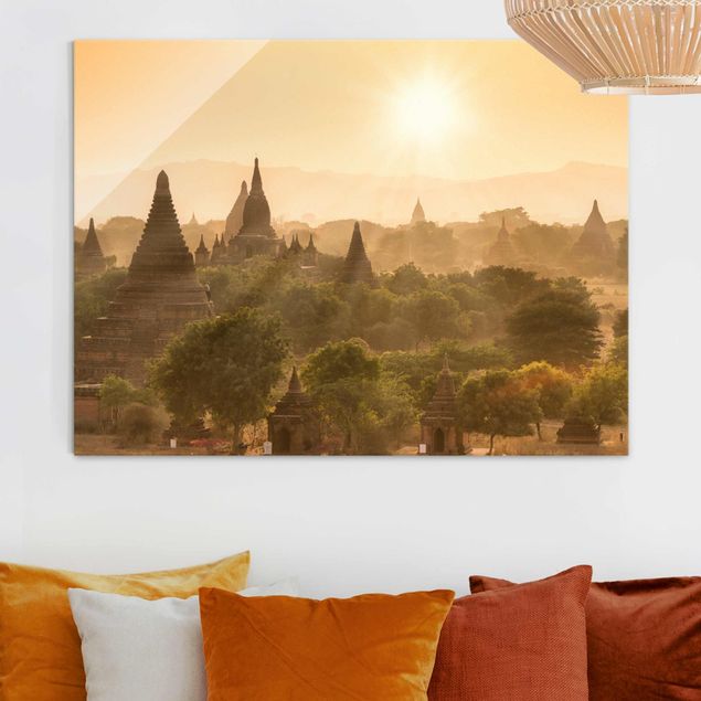 Glas Magnetboard Sonnenuntergang über Bagan