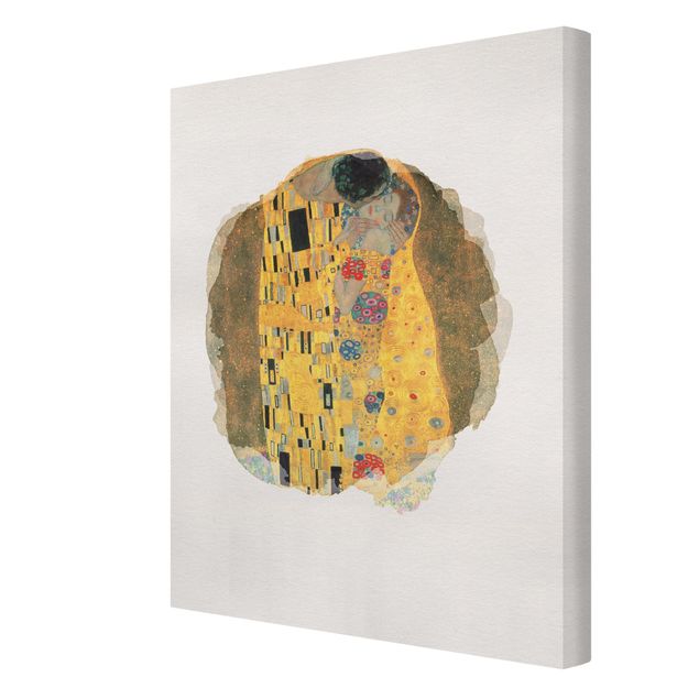 Leinwandbild - Wasserfarben - Gustav Klimt - Der Kuss - Hochformat 4:3