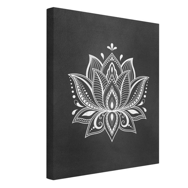 Leinwandbild - Lotus Illustration weiß schwarz - Hochformat 4:3