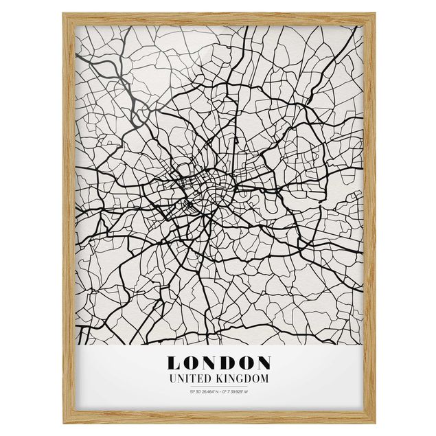 Bild mit Rahmen - Stadtplan London - Klassik - Hochformat 3:4