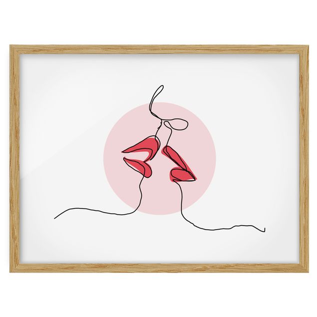Bild mit Rahmen - Lippen Kuss Line Art - Querformat 3:4