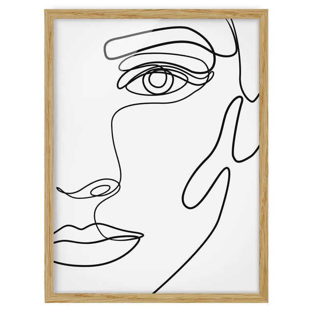 Bild mit Rahmen - Line Art Portrait Frau Schwarz Weiß - Hochformat 4:3