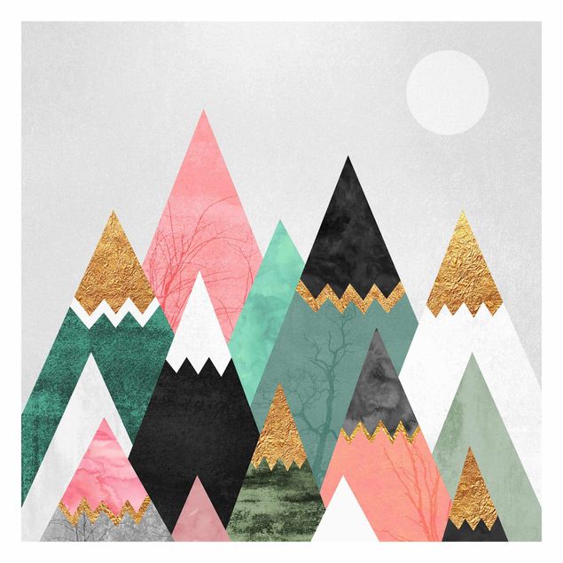 Fototapete - Dreieckige Berge mit Goldspitzen - Quadrat