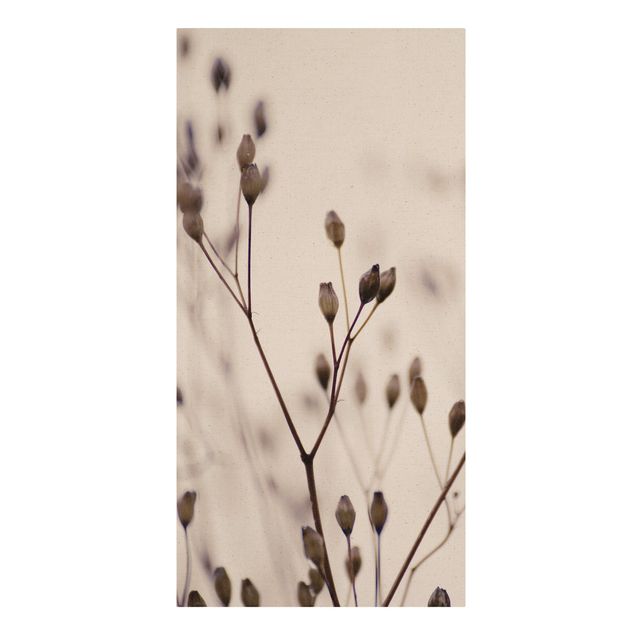 Leinwandbild Natur - Dunkle Knospen am Wildblumenzweig - Hochformat 1:2