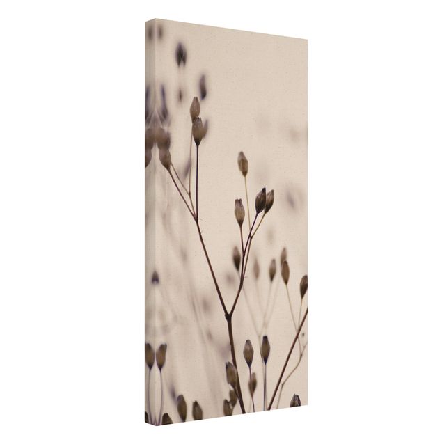 Leinwandbild Natur - Dunkle Knospen am Wildblumenzweig - Hochformat 1:2