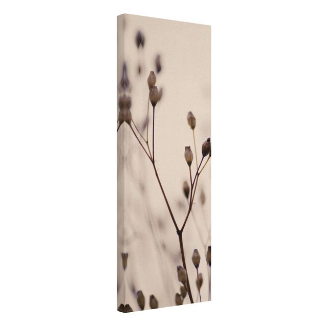 Leinwandbild Natur - Dunkle Knospen am Wildblumenzweig - Hochformat 1:3