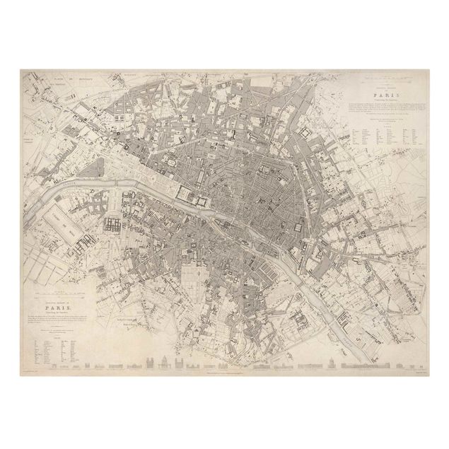 Leinwandbild - Vintage Stadtplan Paris - Querformat 3:4