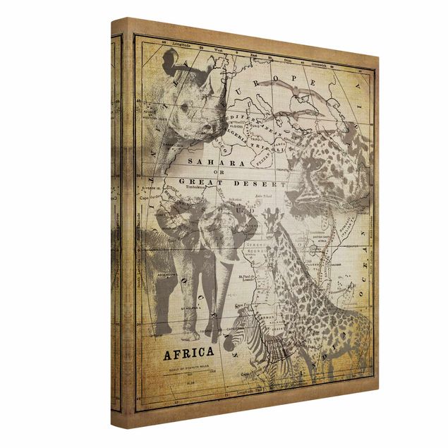Leinwandbild - Vintage Collage - Africa Wildlife - Hochformat 4:3