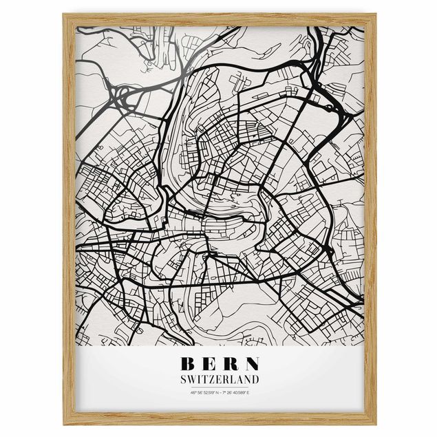 Bild mit Rahmen - Stadtplan Bern - Klassik - Hochformat 3:4