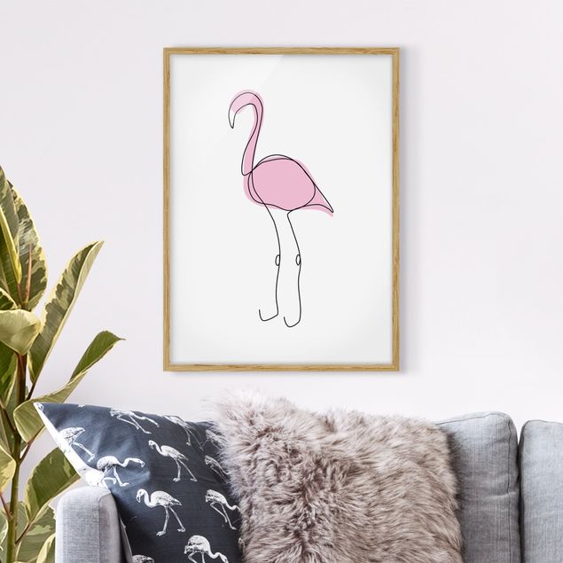 Bild mit Rahmen - Flamingo Line Art - Hochformat 4:3