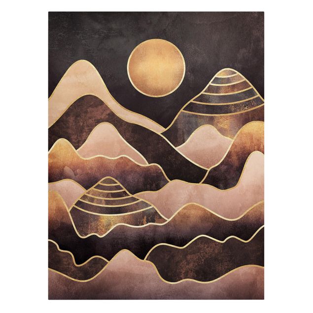 Leinwandbild - Goldene Sonne abstrakte Berge - Hochformat 4:3