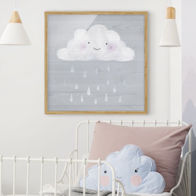 Bild mit Rahmen - Wolke mit silbernen Regentropfen - Quadrat 1:1