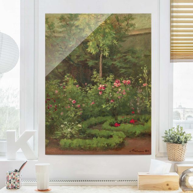 Glasbild - Camille Pissarro - Ein Rosengarten - Hochformat 4:3