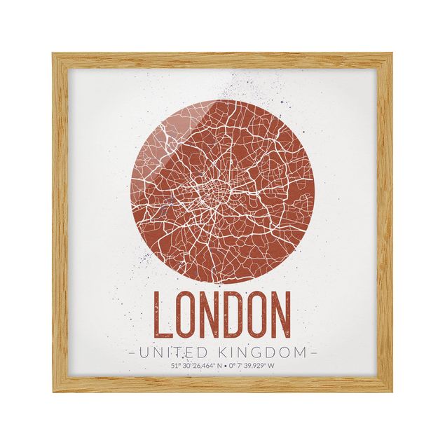 Bild mit Rahmen - Stadtplan London - Retro - Quadrat 1:1
