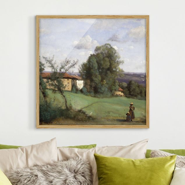 Bild mit Rahmen - Jean-Baptiste Camille Corot - Ein Bauernhof - Quadrat 1:1