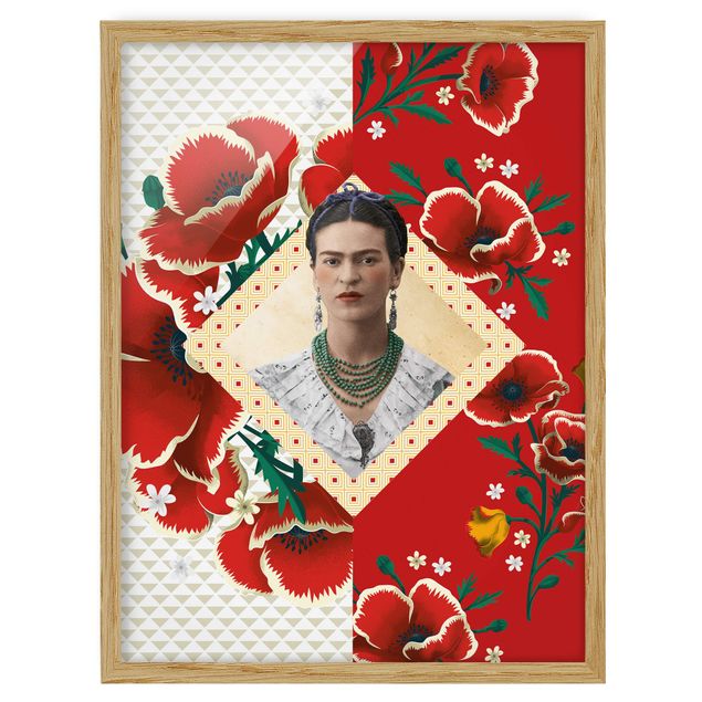 Bild mit Rahmen - Frida Kahlo - Mohnblüten - Hochformat 3:4