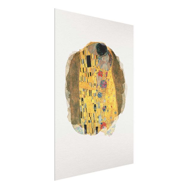 Glasbild - Wasserfarben - Gustav Klimt - Der Kuss - Hochformat 4:3