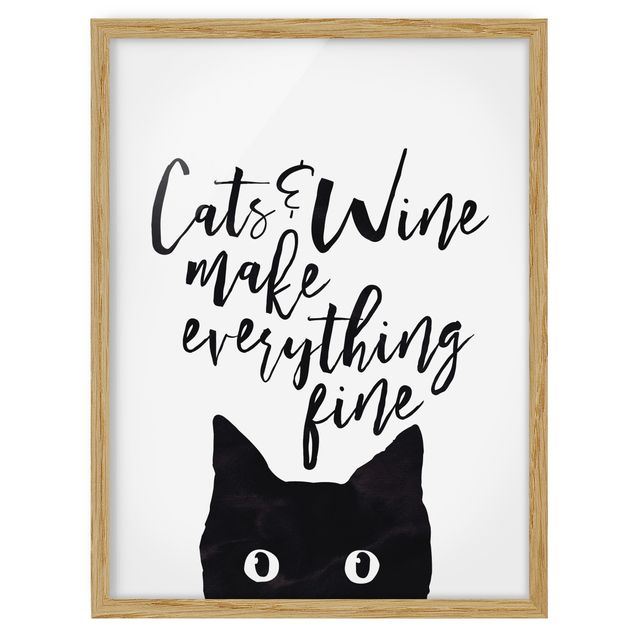 Bild mit Rahmen - Cats and Wine make everything fine - Hochformat 3:4