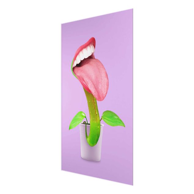Glasbild - Jonas Loose - Fleischfressende Pflanze mit Mund - Hochformat 3:2