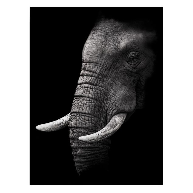 Leinwandbild - Dunkles Elefanten Portrait - Hochformat 4:3
