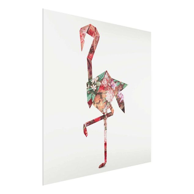 Glasbild - Jonas Loose - Origami Flamingo - Quadrat 1:1