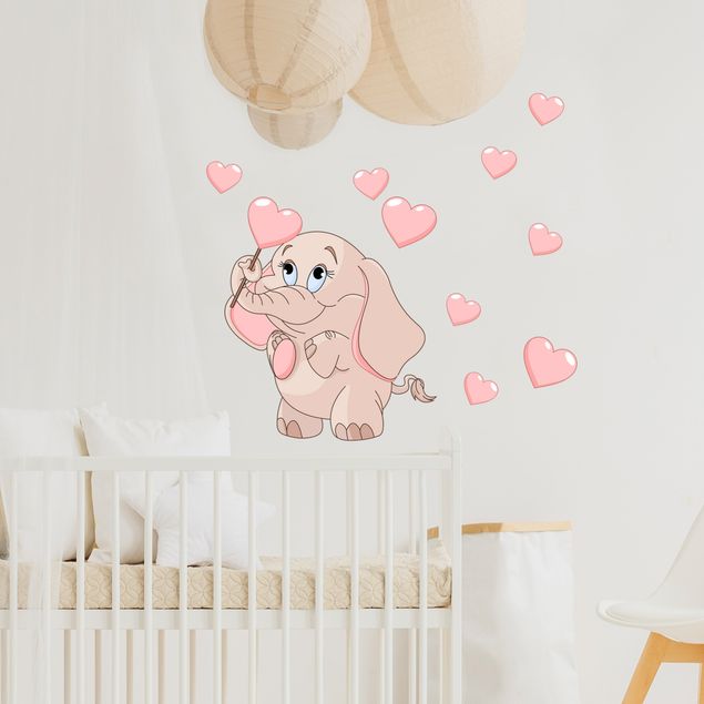 Wandtattoo Herz Elefantenbaby mit rosa Herzen