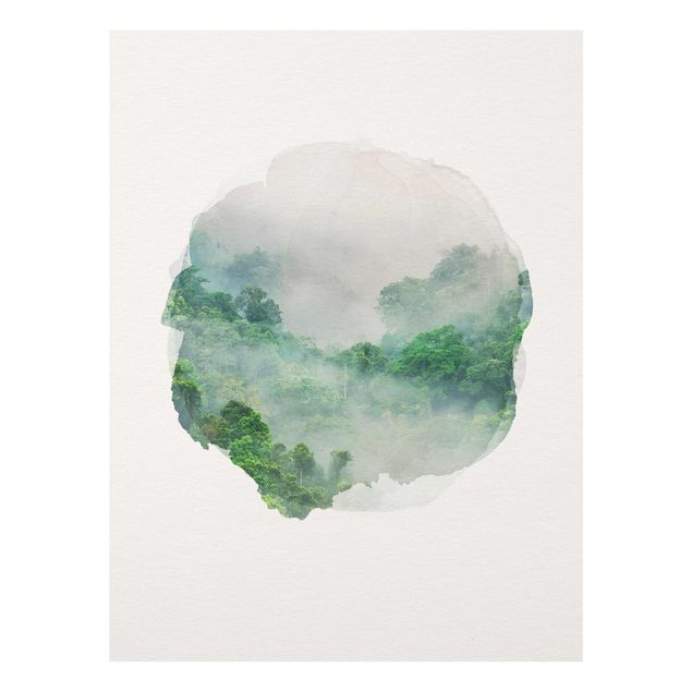 Glasbild - Wasserfarben - Dschungel im Nebel - Hochformat 4:3