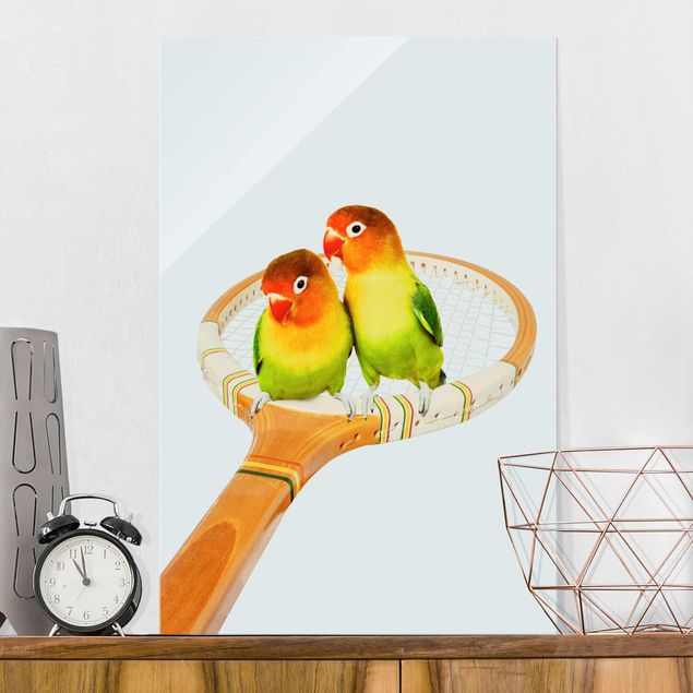 Glas Magnettafel Tennis mit Vögeln