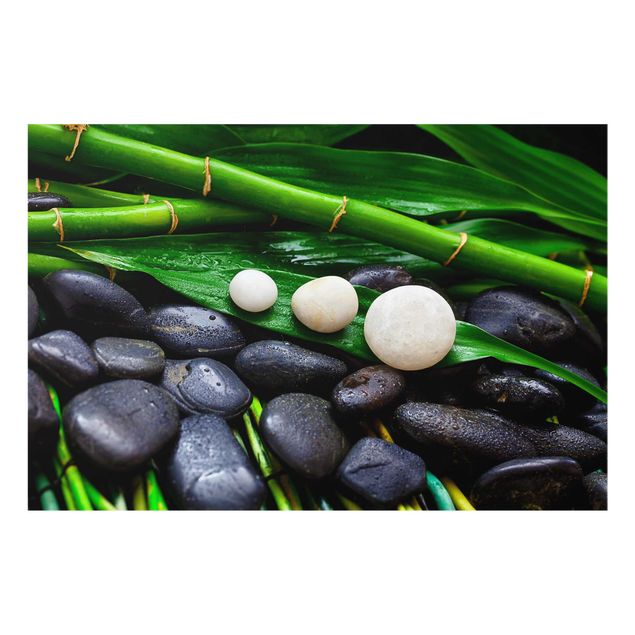 Glasbild - Grüner Bambus mit Zen Steinen - Querformat 2:3