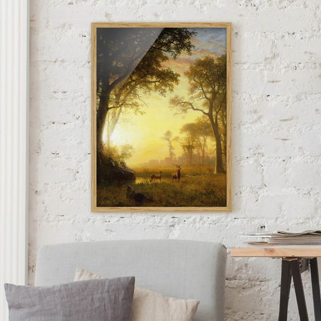 Bild mit Rahmen - Albert Bierstadt - Sonnenbeschienene Lichtung - Hochformat 3:4