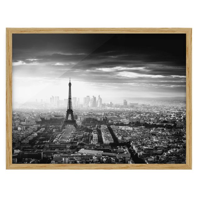 Bild mit Rahmen - Der Eiffelturm von Oben Schwarz-weiß - Querformat 3:4