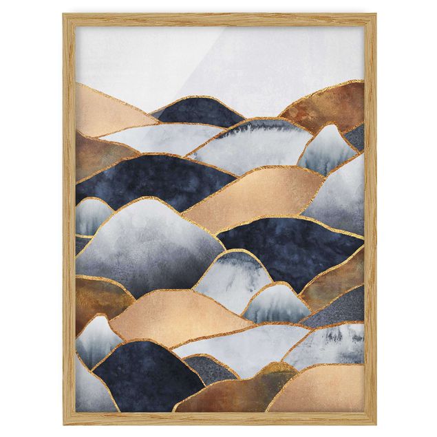 Bild mit Rahmen - Goldene Berge Aquarell - Hochformat 4:3