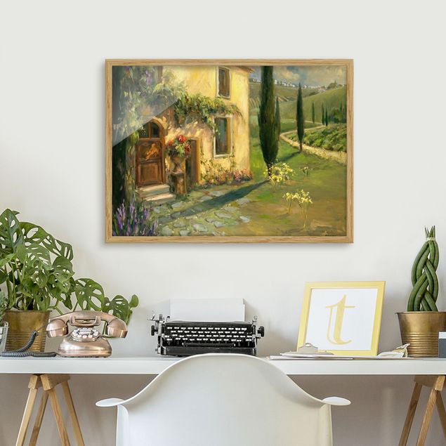 Bild mit Rahmen - Italienische Landschaft - Zypresse - Querformat 3:4