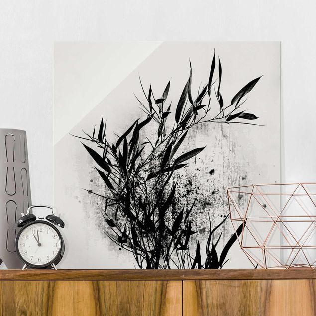 Glas Magnetboard Grafische Pflanzenwelt - Schwarzer Bambus