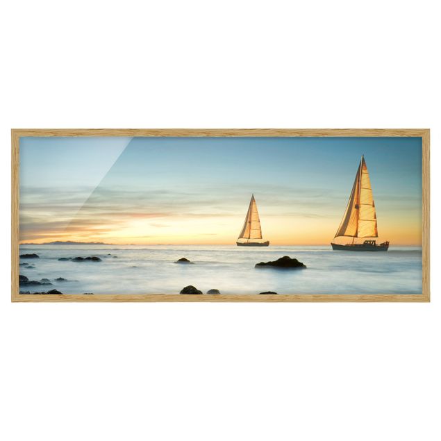 Bild mit Rahmen - Segelschiffe im Ozean - Panorama Querformat