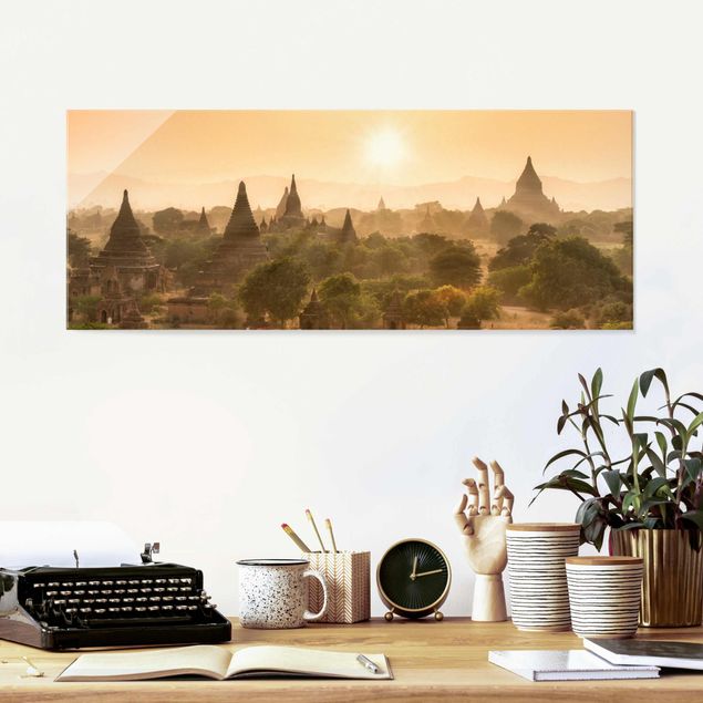 Glas Magnettafel Sonnenuntergang über Bagan