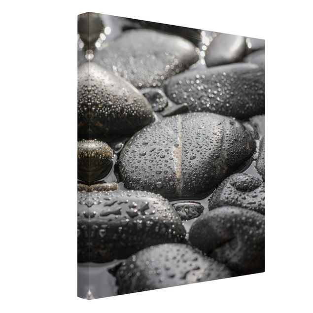 Leinwandbild - Schwarze Steine im Wasser - Hochformat 4:3