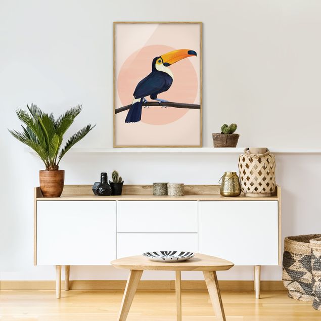 Bild mit Rahmen - Illustration Vogel Tukan Malerei Pastell - Hochformat 4:3