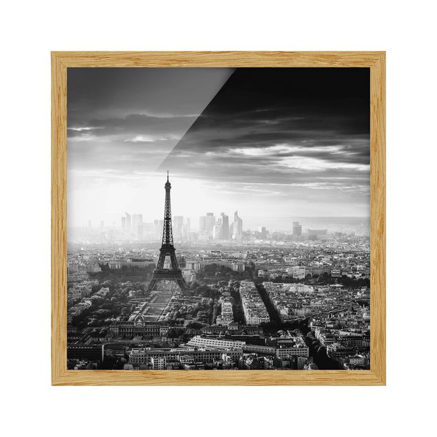 Bild mit Rahmen - Der Eiffelturm von Oben Schwarz-weiß - Quadrat 1:1