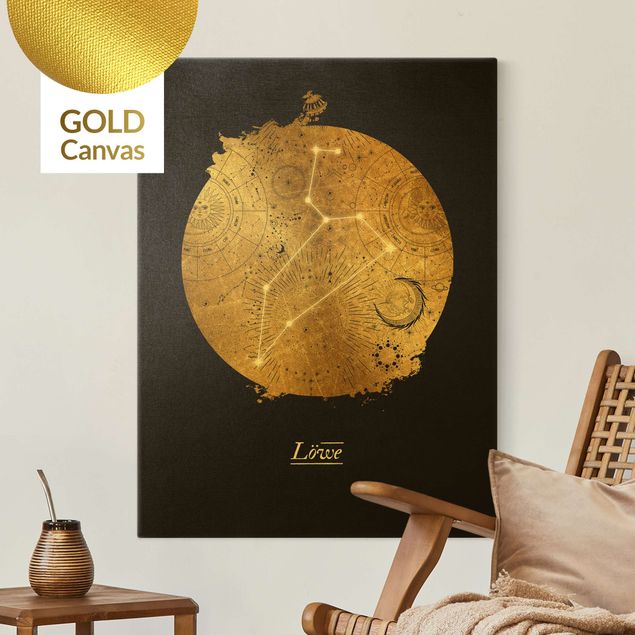 Leinwandbild Gold - Sternzeichen Löwe Grau Gold - Hochformat 3:4