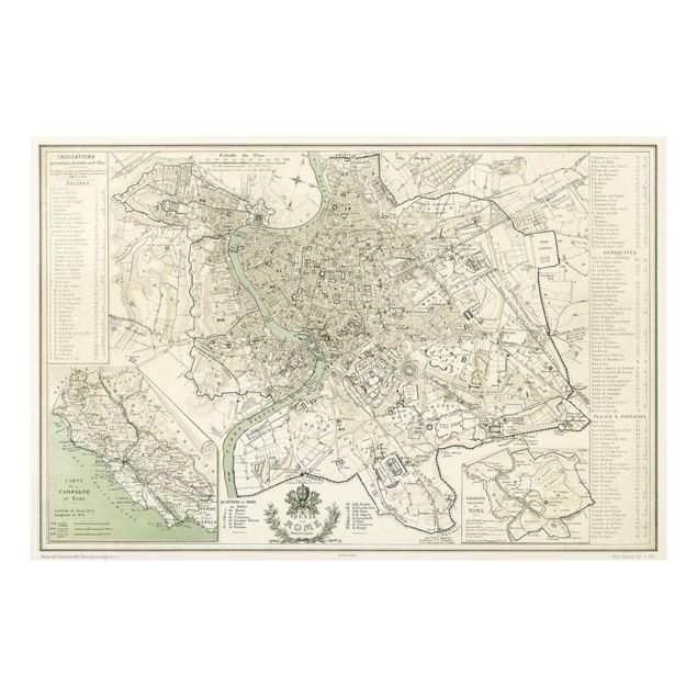 Glasbild - Vintage Stadtplan Rom Antik - Querformat 2:3