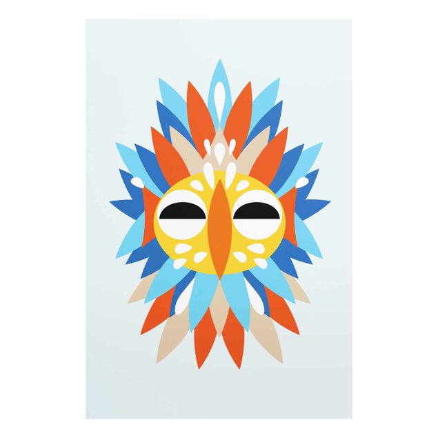 Glasbild - Collage Ethno Maske - Papagei - Hochformat 3:2