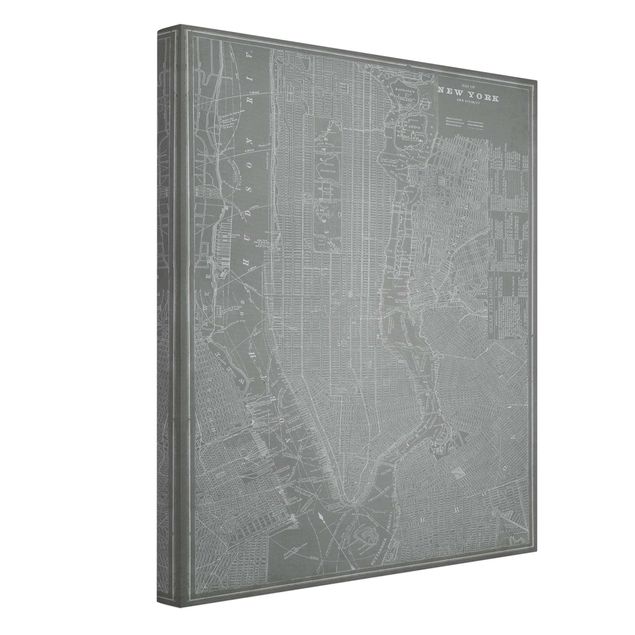 Leinwandbild - Vintage Stadtplan New York Manhattan - Hochformat 4:3