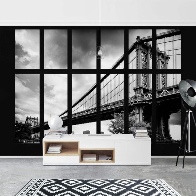 Fototapete - Fenster Manhattan Brücke NY